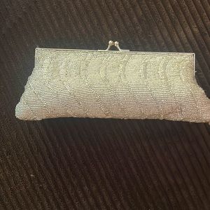 Cache Silver Beaded Crossbody Evening Bag